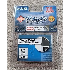 Genuine Brother P-Touch TZ-231 Label Tape 1/2" Black Print on White